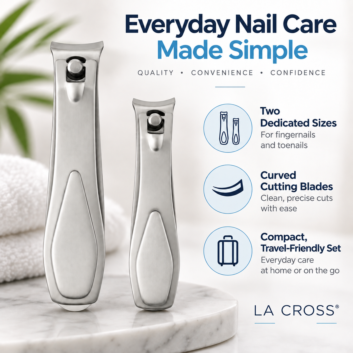 Nail Clipper Set for Fingernails & Toenails – Stainless Steel Twin Pack, Curved Blades