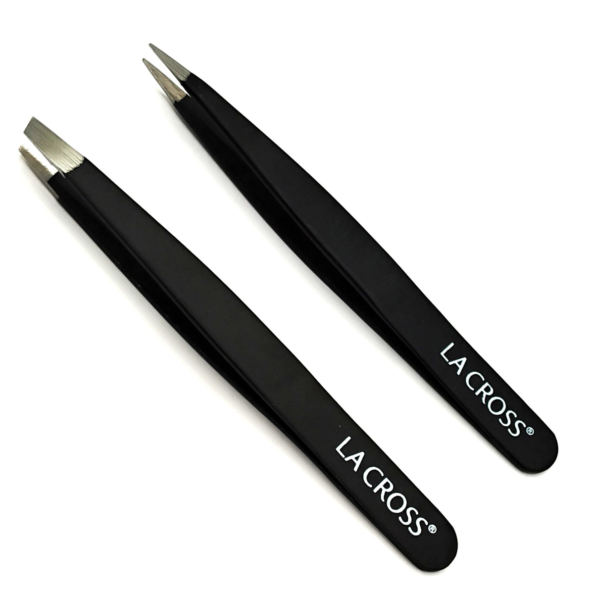Slant & Point Tip Tweezer Duo – Stainless Steel Eyebrow & Facial Hair Tweezer Set