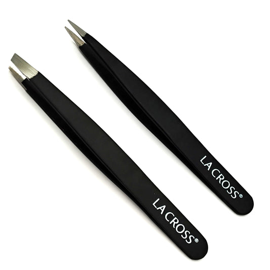 Slant & Point Tip Tweezer Duo – Stainless Steel Eyebrow & Facial Hair Tweezer Set