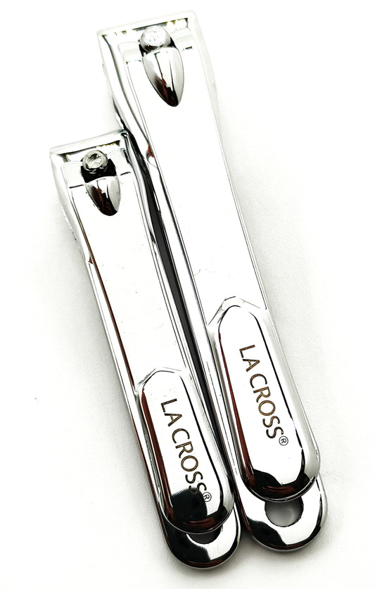 LA Cross Nail Clipper Set with Catchers – 2-Piece Fingernail & Toenail Clippers, Chrome Plated