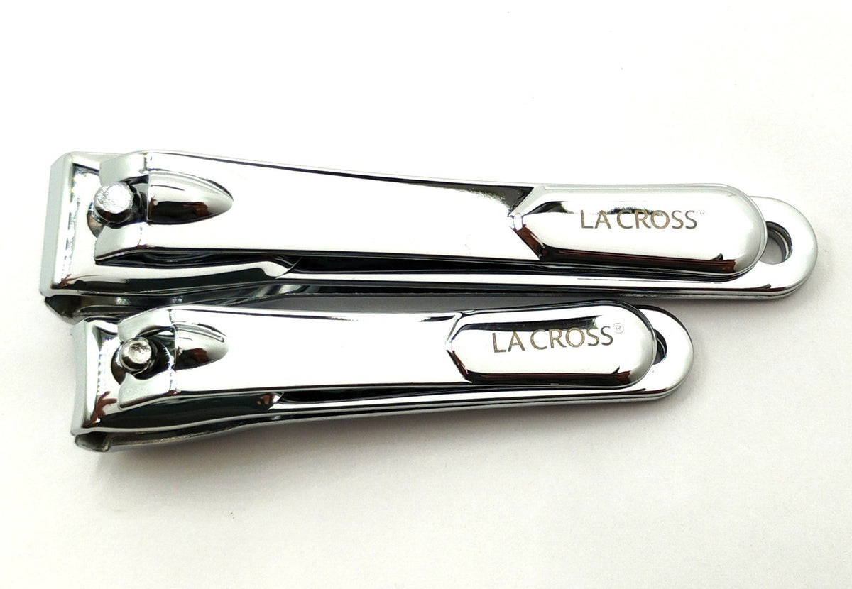 LA Cross Nail Clipper Set with Catchers – 2-Piece Fingernail & Toenail Clippers, Chrome Plated