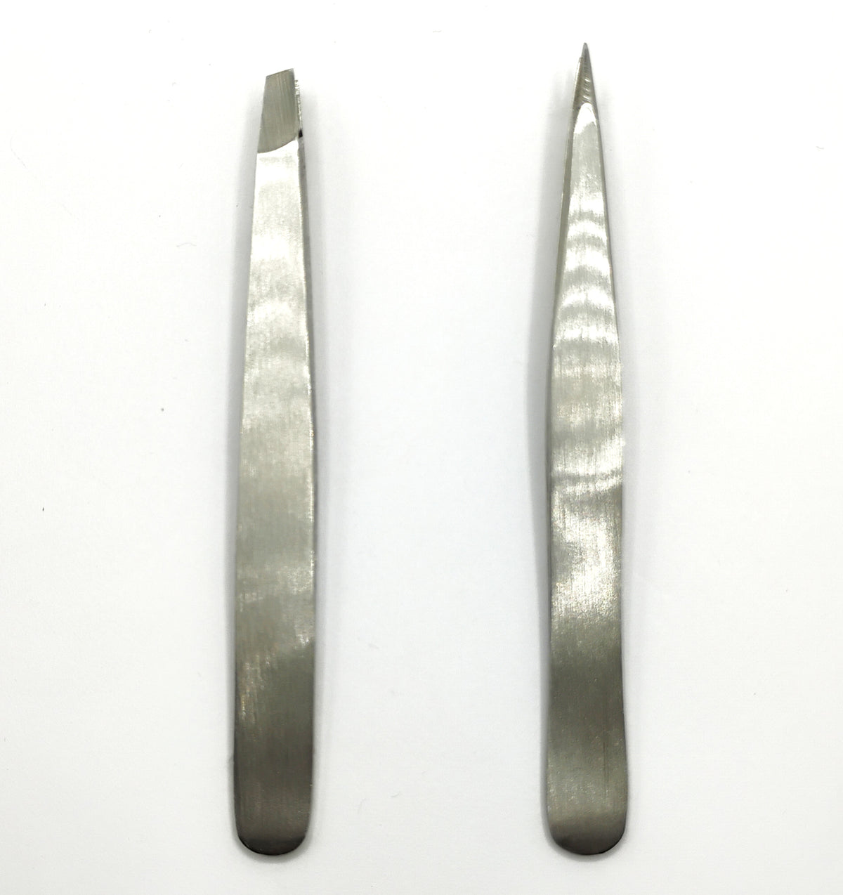 Duo Pack – Expert Slant & Pointed Tip Tweezers (Silver) – Stainless Steel Precision Tweezer Set