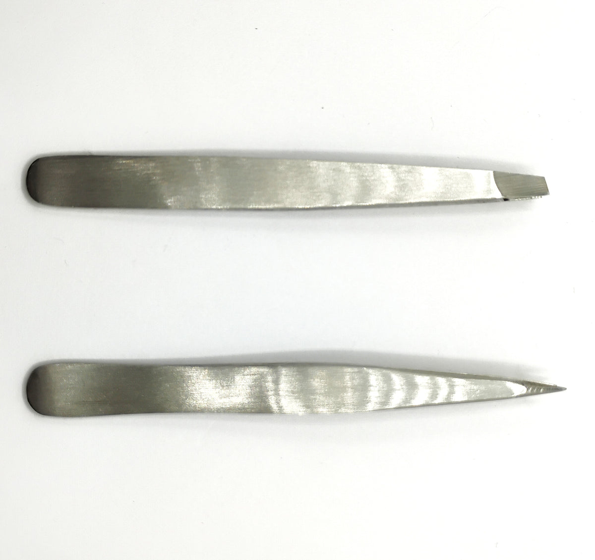 Duo Pack – Expert Slant & Pointed Tip Tweezers (Silver) – Stainless Steel Precision Tweezer Set