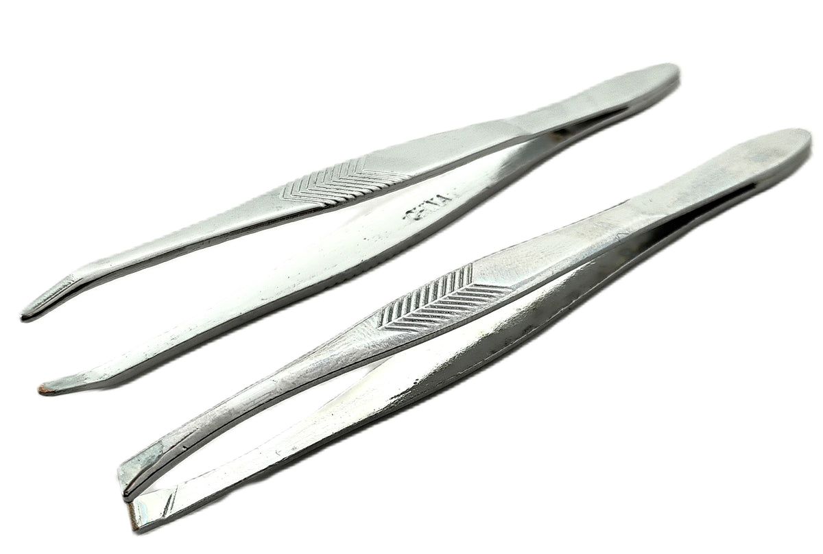 Slant & Pointed Tip Tweezer Set – 2 Pack Stainless Steel Tweezers