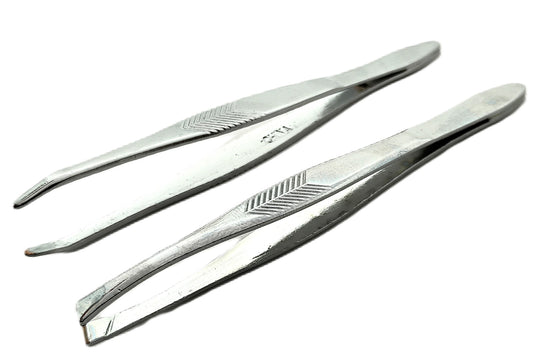 Slant & Pointed Tip Tweezer Set – 2 Pack Stainless Steel Tweezers