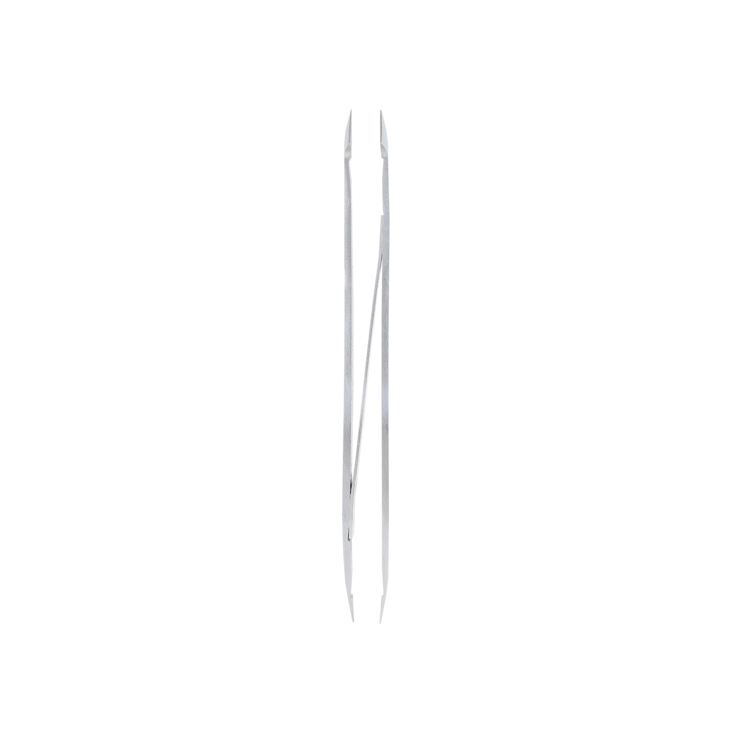 Angled side profile of the tweezers, showing both slanted and straight precision tips in one tool.