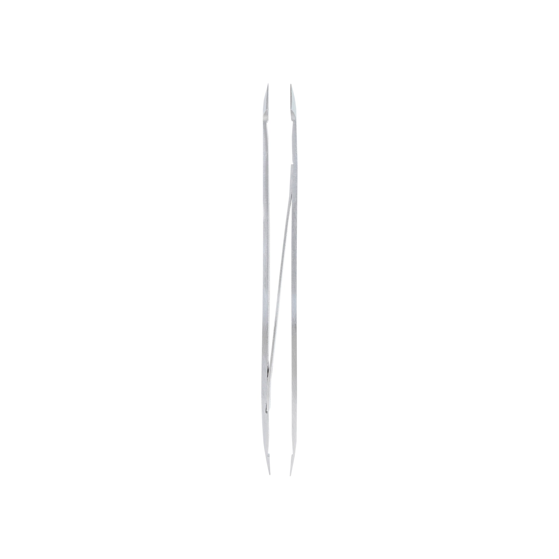 Angled side profile of the tweezers, showing both slanted and straight precision tips in one tool.