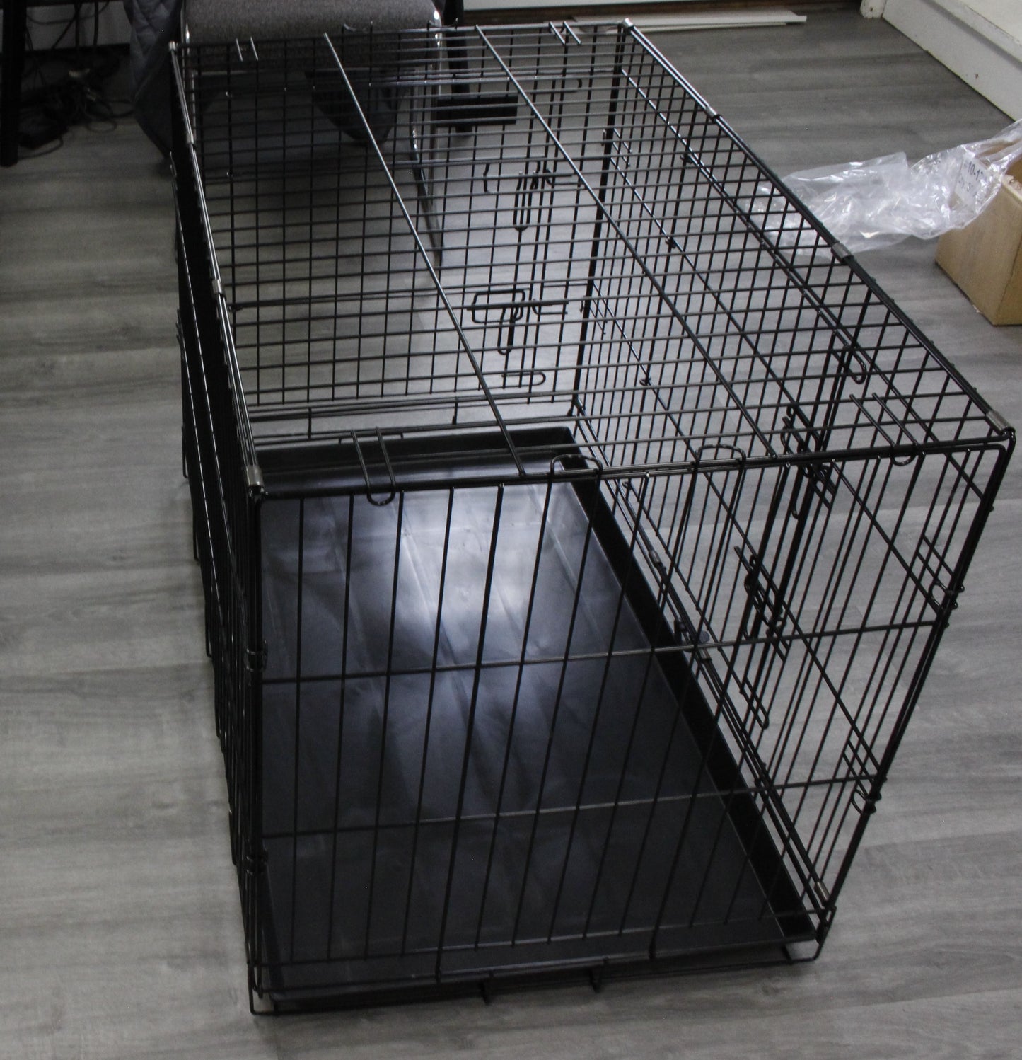 36" Dog Crate Kennel Folding Metal Pet Cage 2 Door With Tray Pan Black