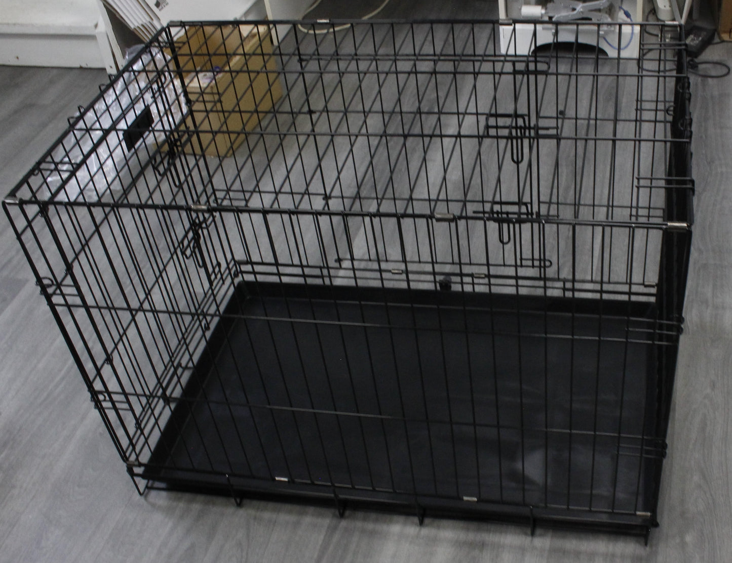 36" Dog Crate Kennel Folding Metal Pet Cage 2 Door With Tray Pan Black