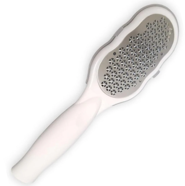 La Cross Callus Removing Foot Rasp with stainless steel grater and white soft-touch handle on white background