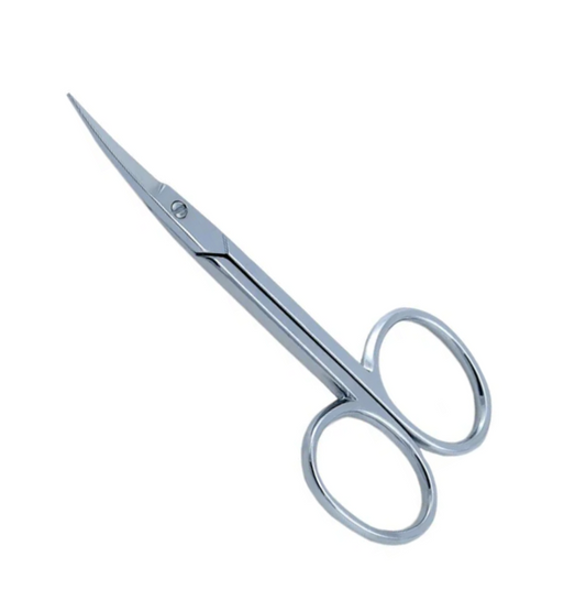 La Cross Professional Cuticle Scissors with curved stainless steel blades on white background for precise nail grooming
