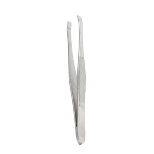 La Cross Straight Tip Tweezer standing upright with chrome-plated stainless steel finish on white background